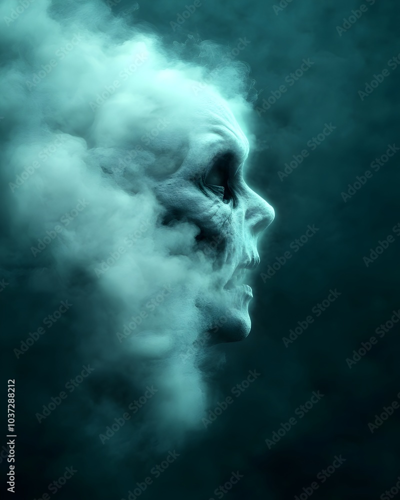 Poster spectral apparition materializing from ethereal fog on eerie all hallows eve wispy and phantasmal en