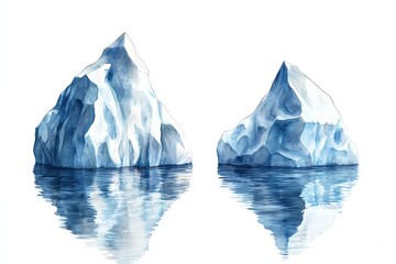 Obraz premium Icebergs bleutés réalistes dans un style aquarelle sur fond blanc 