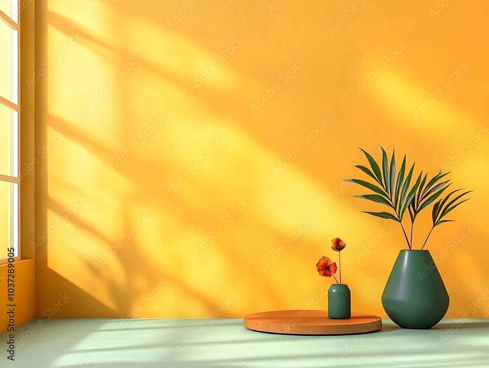 Aufkleber moody 3d studio room with jewel tone background empty floor and wall shadow overlay from window to c