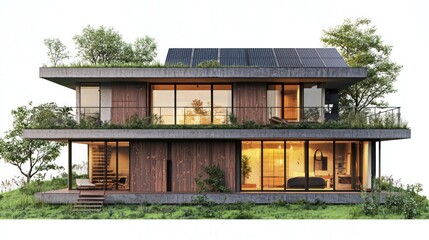 modern house with solar panels transparent background 