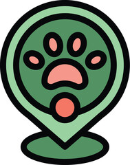 Green location pin showing animal paw print icon, great for pet related apps and websites