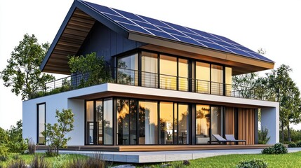 Fototapeta premium modern house with solar panels transparent background 