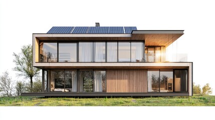 modern house with solar panels transparent background 