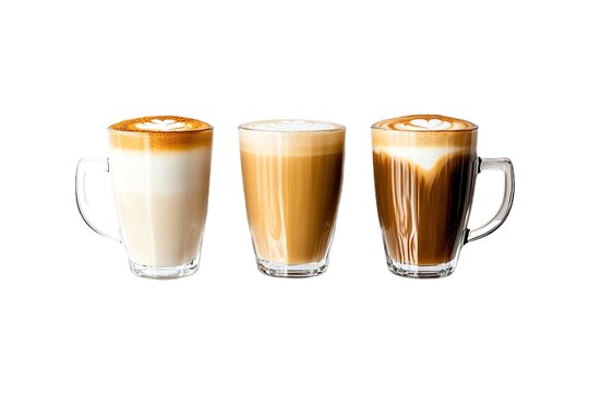 Cafés latte avec mousse et verre transparent

