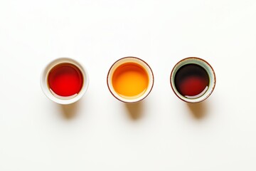Trois tasses de thé vues du dessus