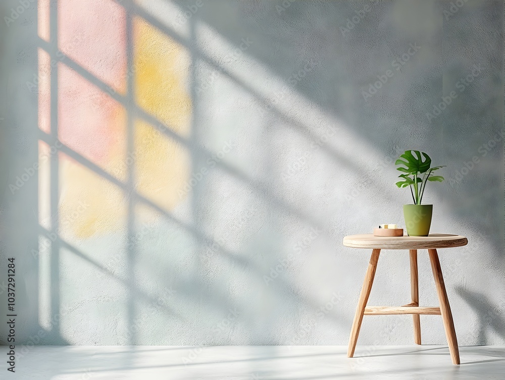 Poster sleek and modern 3d product showcase room with minimalist gray walls floor and a tabletop featuring 
