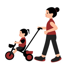 Mother and child riding trycicle illustration