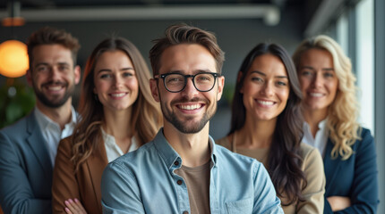 Diverse Group of Business Professionals in Modern Office Setting - Teamwork, Collaboration, and Leadership in Corporate Environment