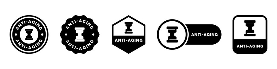 Anti-Aging, vector signs for cosmetics product labeling.