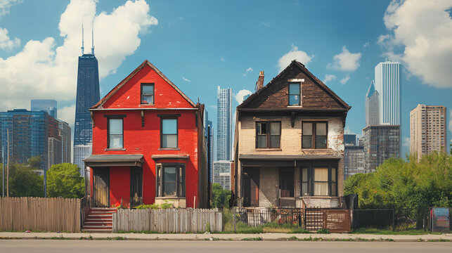 A powerful image illustrating the impact of gentrification on low-income neighborhoods.