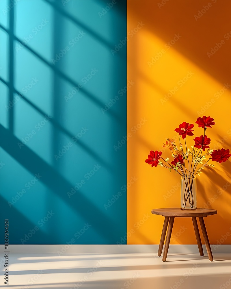 Poster captivating 3d studio environment with a range of vivid tones uncluttered floor and wall presenting 