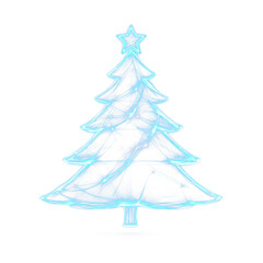 Glowing blue Christmas tree with a star on top isolate on transparent background, cutout, png
