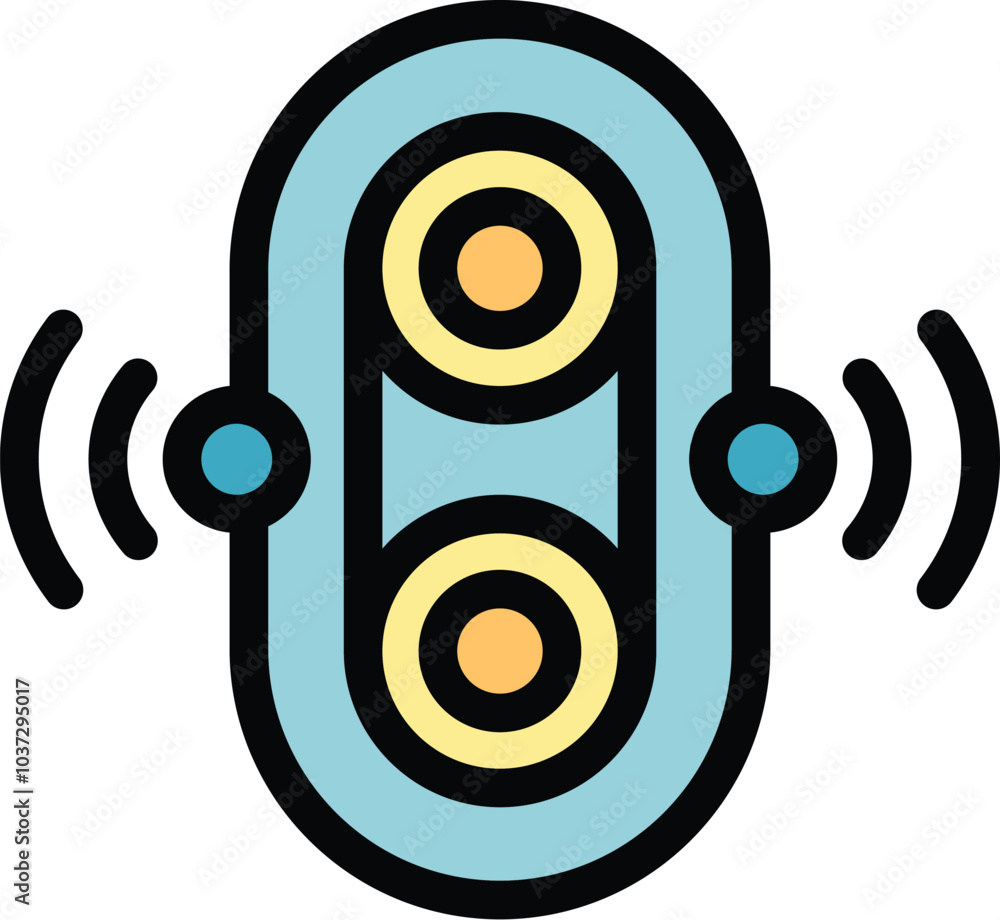 Poster wireless bluetooth speaker sending out audio signals, perfect for representing music streaming and w