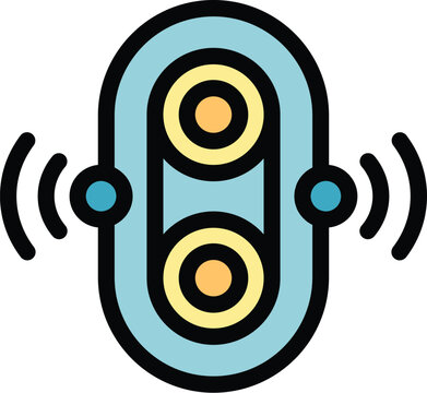 recommend clip art: Wireless bluetooth speaker sending out audio signals, perfect for representing music streaming and wireless technology