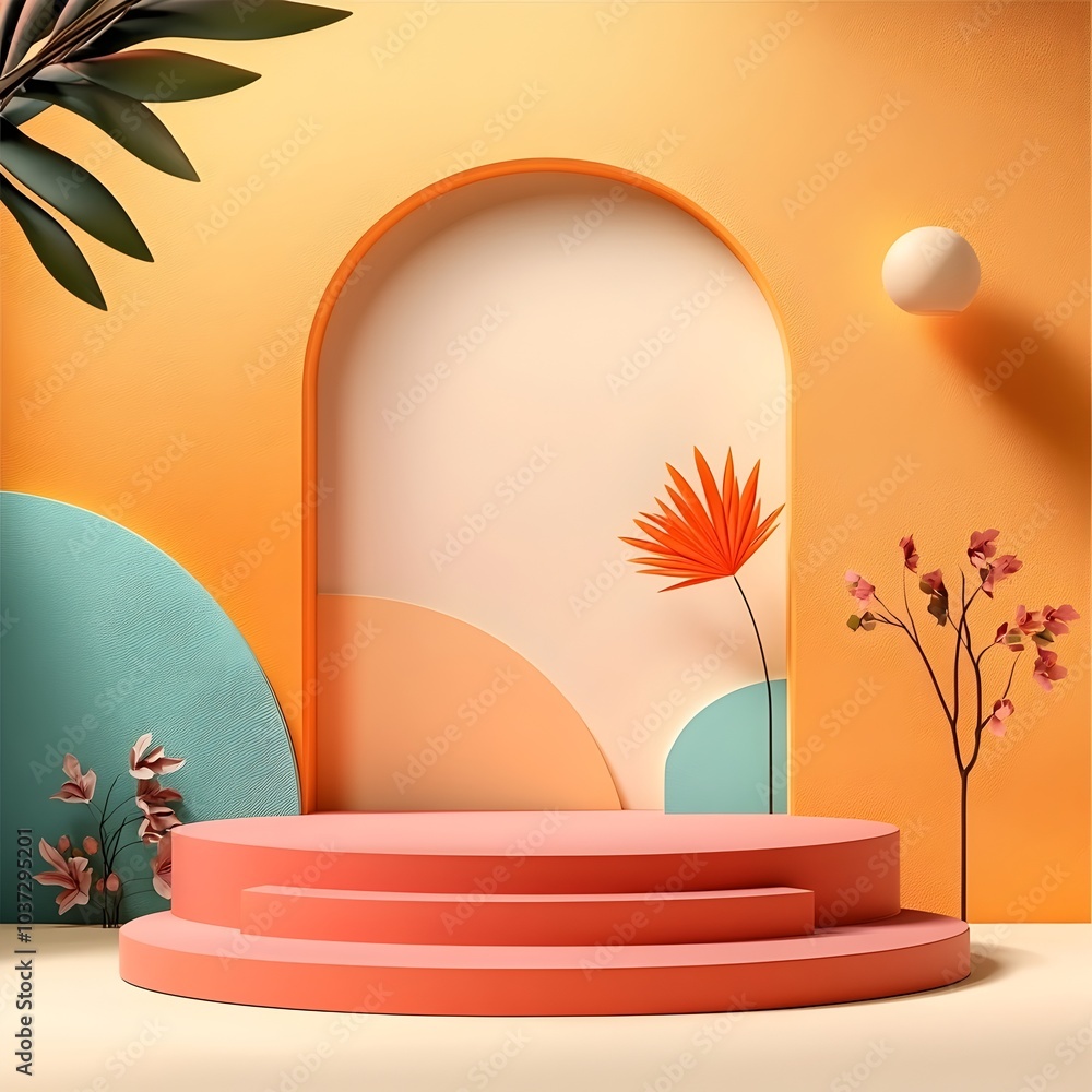Poster minimalist 3d studio scene featuring a clean minimal interior with a bare floor plain wall and a sim