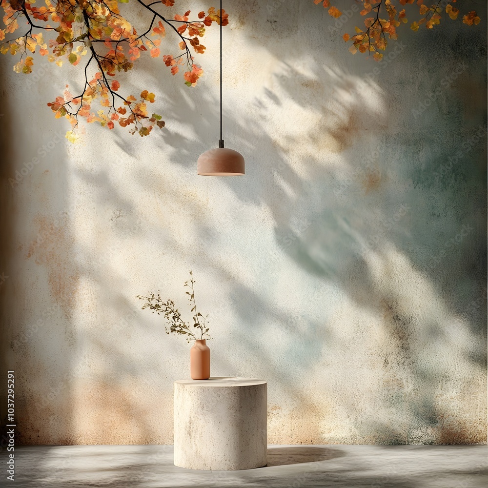 Poster sleek and modern 3d studio space with rugged concrete backdrop empty room with product pedestal and 