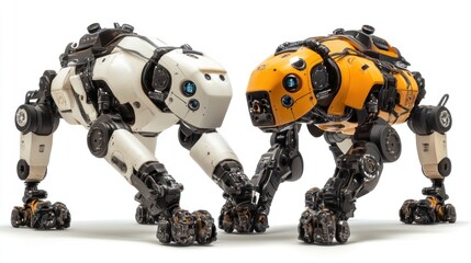 Animal robots designed for rescue operations, combining technology and lifelike design, isolated on white.