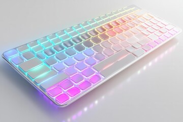 Modern keyboard with colorful RGB backlighting on a white isolated background.
