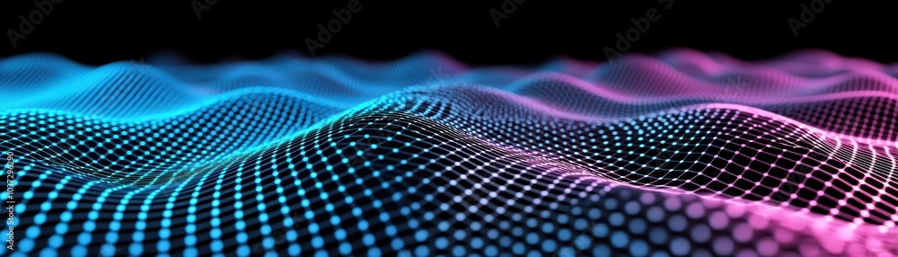 Poster colorful abstract surface with dynamic wave patterns in blue and pink tones.