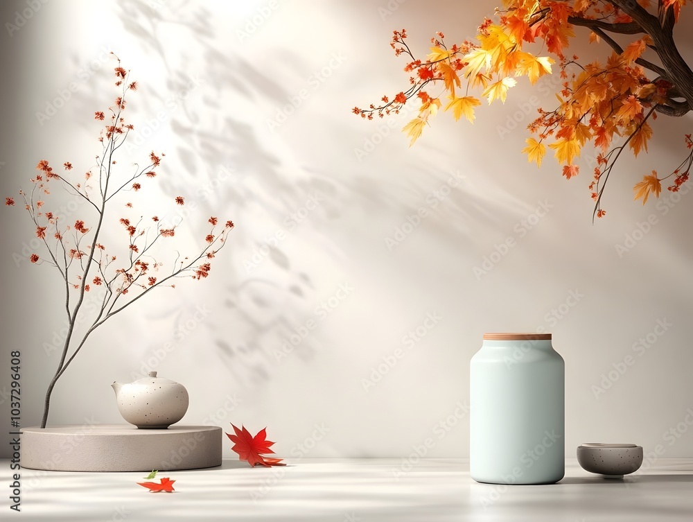 Poster sleek and modern 3d studio scene with clean white backdrop product display podium on bare floor natu