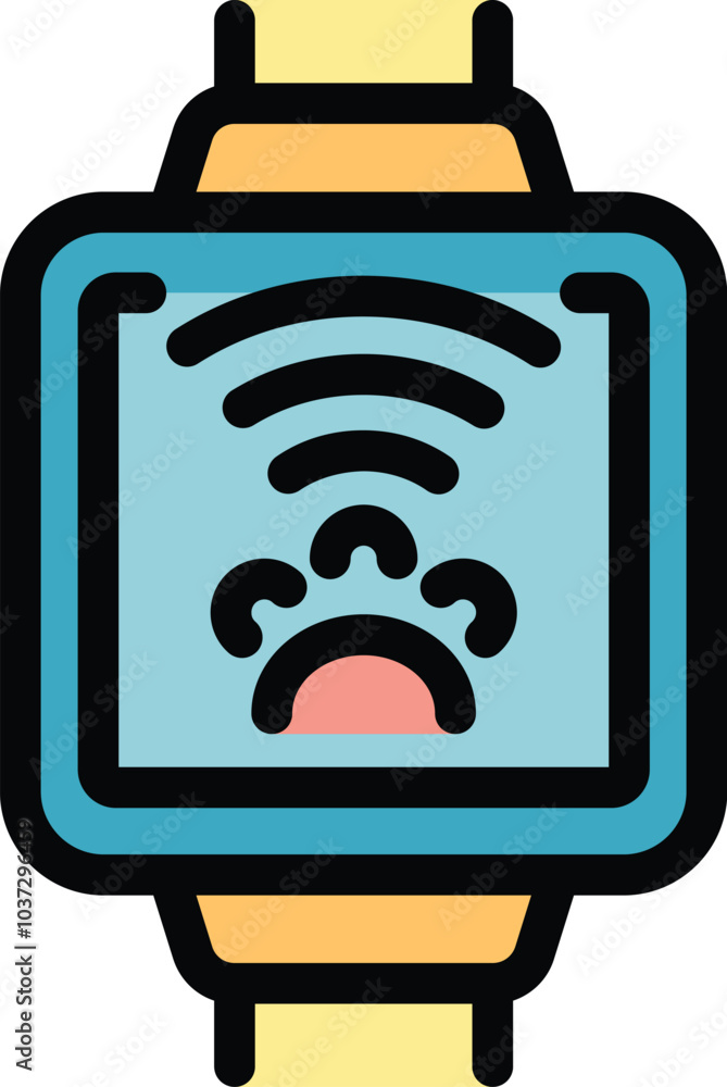 Poster smart watch displaying pet tracking app, showing a paw symbol and a wifi signal, indicating the pet'
