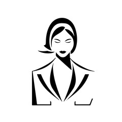 A vector silhouette image of a lady icon with a white background