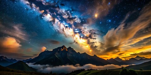 Naklejka premium Majestic Mountain Ridge at Night with Dynamic Clouds and Shadows for Atmospheric Stock Video