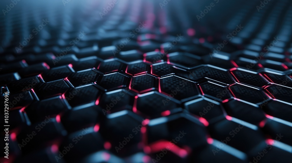 Poster dark hexagonal carbon fiber texture with red highlights, creating a futuristic look