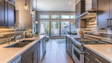 Fototapeta premium Modern Kitchen with Natural Light and Stylish Design