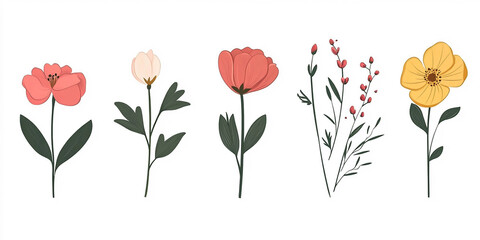 Elegant Botanical Vector Illustrations: Premium Line Floral Designs for Wedding Invitation Art and Save the Date Templates set