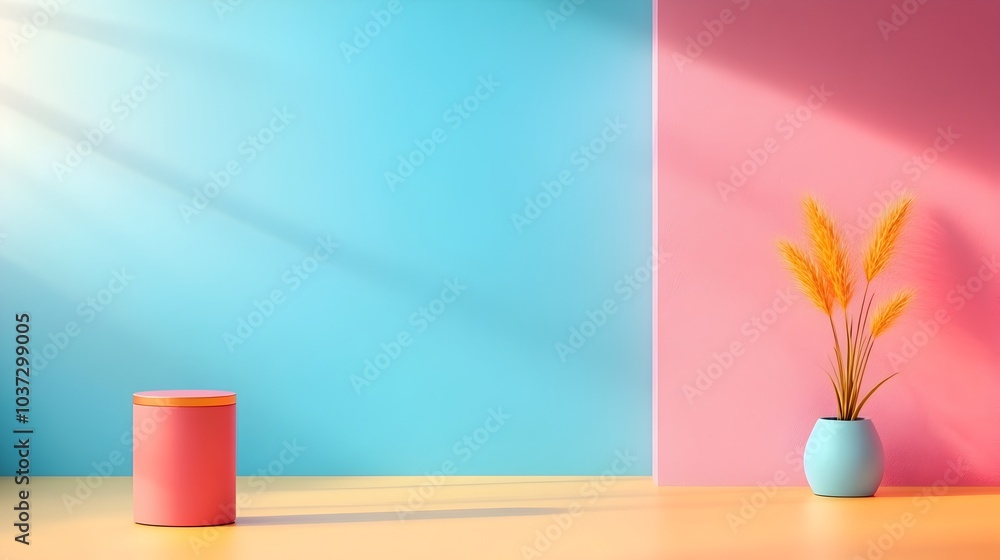 Poster minimalist 3d studio room with an abstract geometric background empty floor and wall featuring a pro
