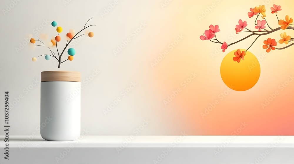 Poster minimalist 3d rendered studio room setting with bold typographic background clean white walls and fl