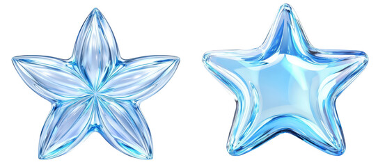 Obraz premium Two intricate blue star shapes isolate on transparent background, png, cutout