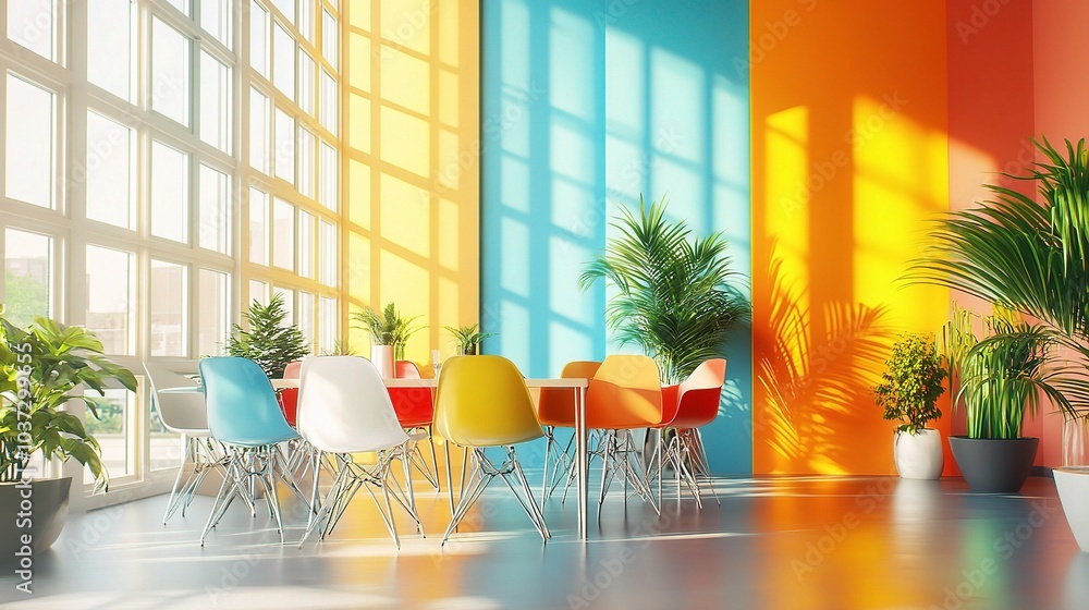 Canvas Prints Bright Modern Office Space with Colorful Decor