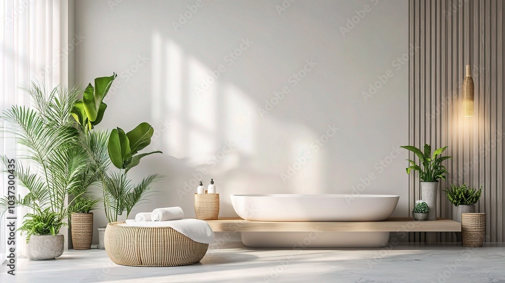 Wall mural Modern Bathroom Design with Plants and Natural Light