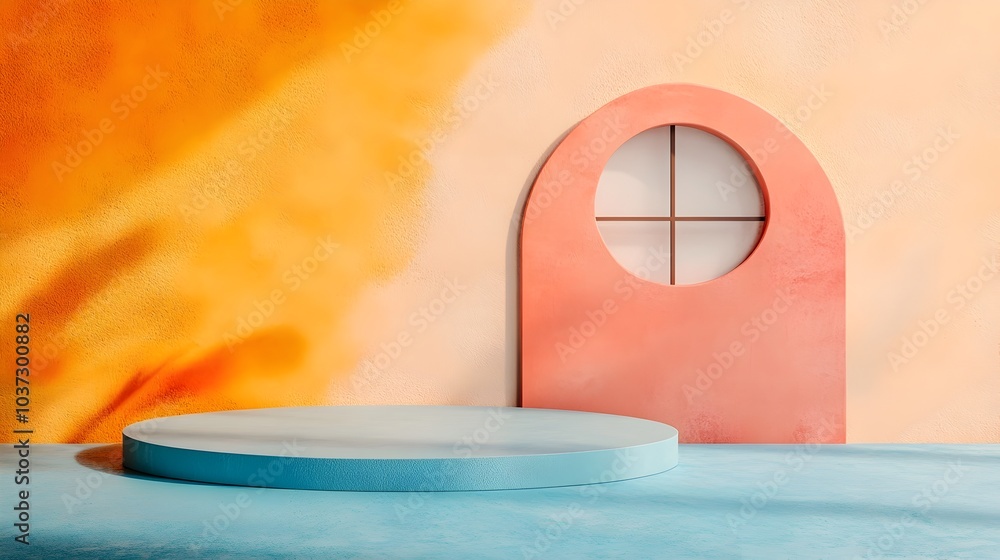 Aufkleber radiant 3d studio space with a chromatic backdrop sparse floor and wall a product platform and contr