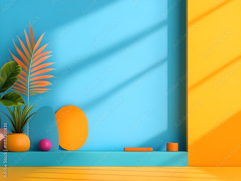 Poster luminous 3d studio space with bold hues sleek floor and wall showcasing dynamic product display cast
