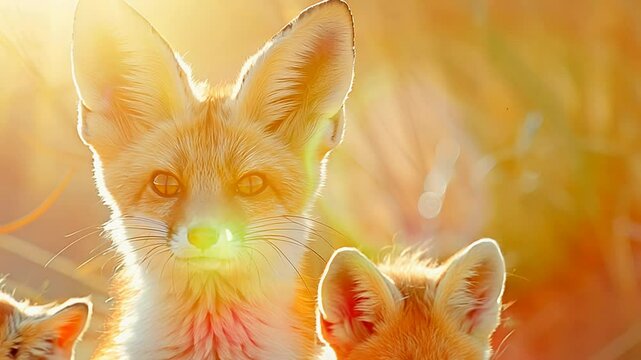 Group of fennec foxes lounges together in  soft desert sand, enjoying  sunny afternoon. Adorable interactions display their playful nature and family bond.