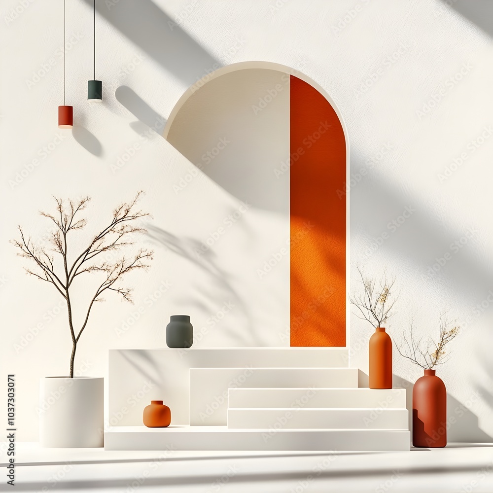 Poster sleek and modern 3d product showcase with a minimalist white studio backdrop and clean architectural