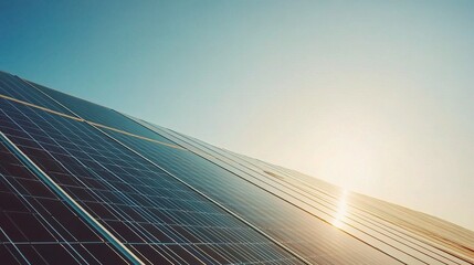 Solar Panels Under Bright Blue Sky