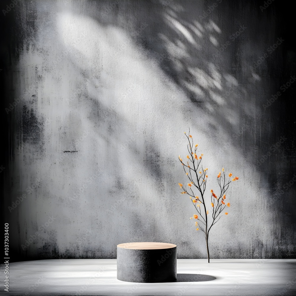 Poster minimalist 3d studio space with rugged concrete backdrop empty room with product pedestal and intric