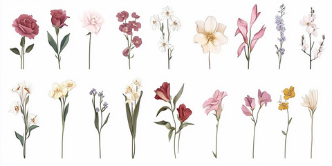 Set Luxury Line Art Floral Collection: Editable Stroke Flowers and Branches for Wedding Invitations and Save the Date Cards