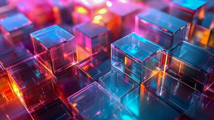 Colorful Transparent Cubes with Glowing Lights