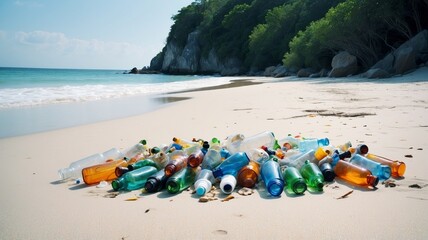 Environmental Impact of Plastic Pollution on Pristine Beach Shoreline Highlights Urgent Need for Ocean Conservation Efforts
