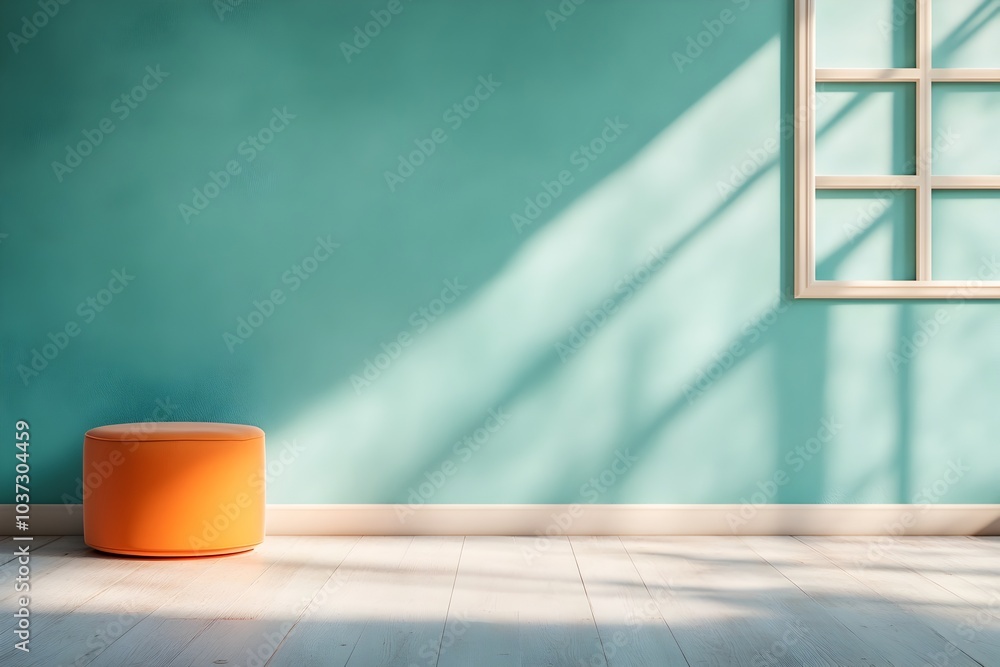 Poster radiant 3d studio environment filled with vivid tones clean floor and wall framing a product platfor