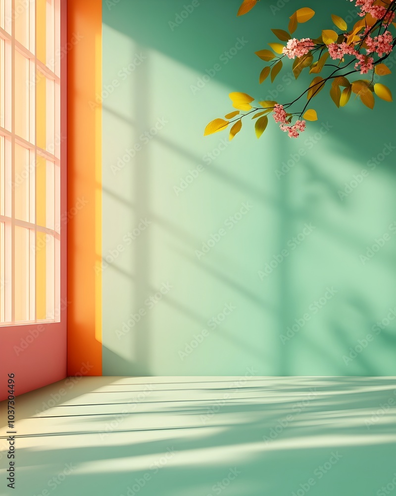 Poster captivating glowing 3d studio environment with a range of vivid tones uncluttered floor and wall pre