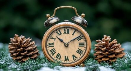 Wooden Cuckoo Clock with Pine Cones, Christmas Timepiece