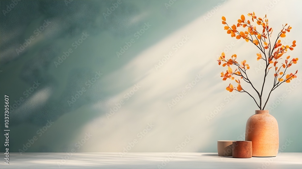 Poster effulgent 3d studio environment with eclectic color palette minimal furnishings and a product plinth