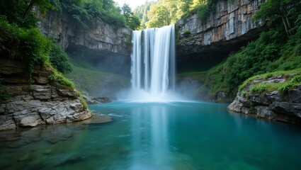 Obraz premium Scenic waterfall in lush tropical setting