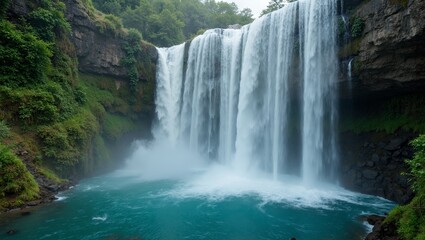 Fototapeta premium Scenic waterfall in lush tropical setting